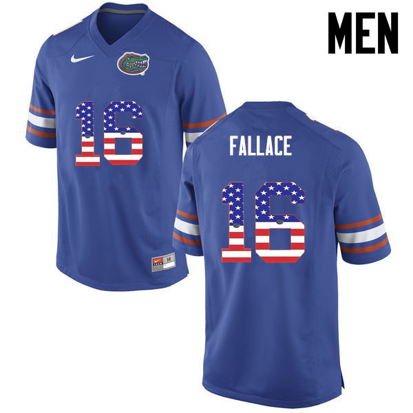 Florida Gators Men #16 Brian Fallace College Football USA Flag Fashion Blue